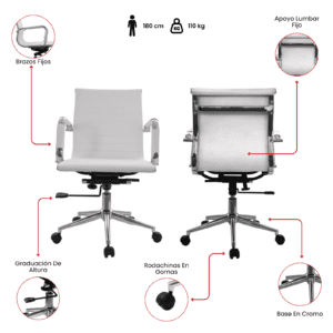 SILLA DE OFICINA ANTIOQUIA MEDIA BLANCA GERENTE