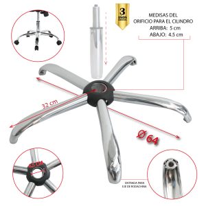 PARTES PARA SILLA DE OFICINA BASE CROMO DE 64 CM