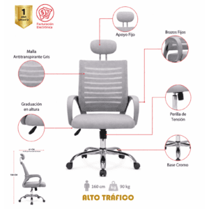 SILLA DE OFICINA SAN CARLOS MARCO GRIS