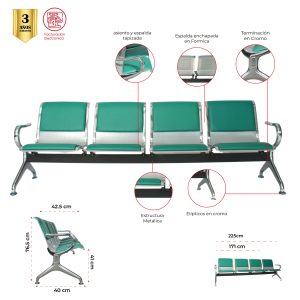 TANDEM SAN BENITO 4 PUESTOS TAPIZADO COLORES
