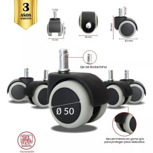 PARTES PARA SILLA DE OFICINA RUEDAS GOMA GRIS 50MM
