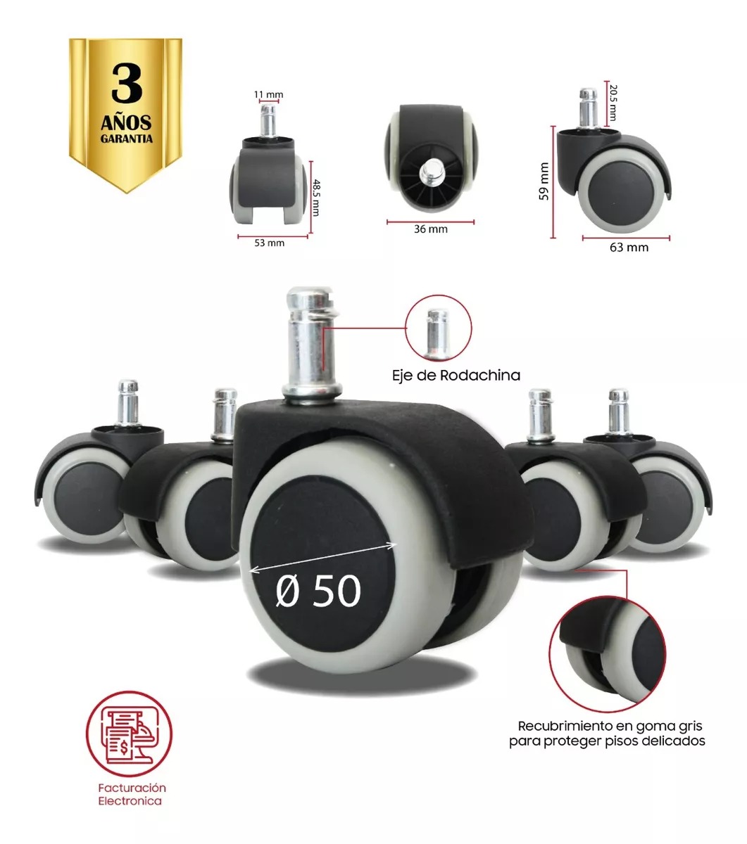 PARTES PARA SILLA DE OFICINA RUEDAS GOMA GRIS 50MM