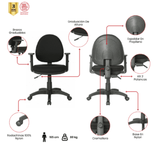 SILLA HERRADURA MEDIA CON BRAZOS CREMALLERA 2 PALANCAS | RUEDAS PISO DURO
