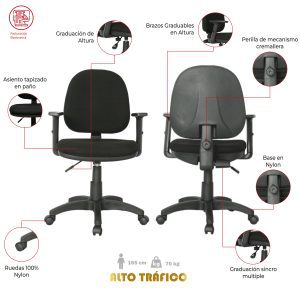 SILLA LISA MEDIA CON BRAZOS | RUEDAS NYLON