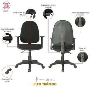 SILLA LISA ALTA CON BRAZOS | RUEDAS NYLON