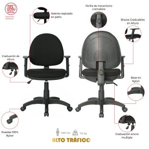 SILLA HERRADURA MEDIA CON BRAZOS | RUEDAS NYLON