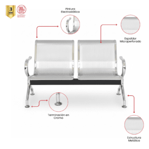 TANDEM DURANIA ACERO Y CROMO 2 PUESTOS